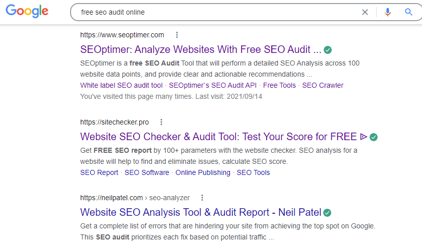 auditoria de SEO grátis online serp